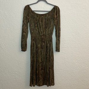Vintage Celine long sleeve paisley print midi dress
